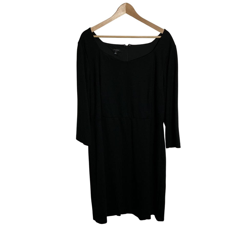 Talbots Size 18 Black Square Neck Sheath Dress Stretch Classic Minimalist Office
